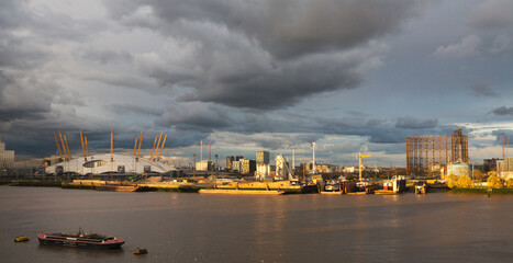 Millenium Dome and River Thames in London, England