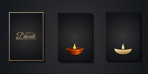 Happy diwali greeting cards luxury collection of invitation templates for festive indian lights festival.