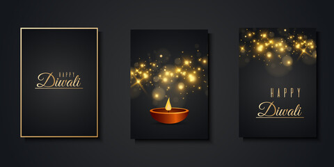 Happy diwali greeting cards luxury collection of invitation templates for festive indian lights festival.