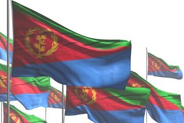nice any holiday flag 3d illustration. - many Eritrea flags are waving isolated on white
