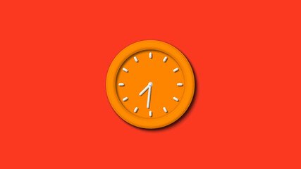 New orange color 3d wall clock isolated on red background,12 hours 3d wall clock isolated,wall clock
