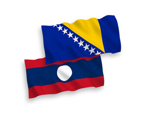 Flags of Bosnia and Herzegovina and Laos on a white background