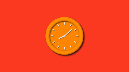 New orange color 3d wall clock isolated on red background,12 hours 3d wall clock isolated,wall clock