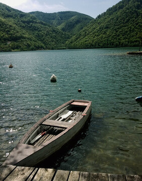 Old boat on lake