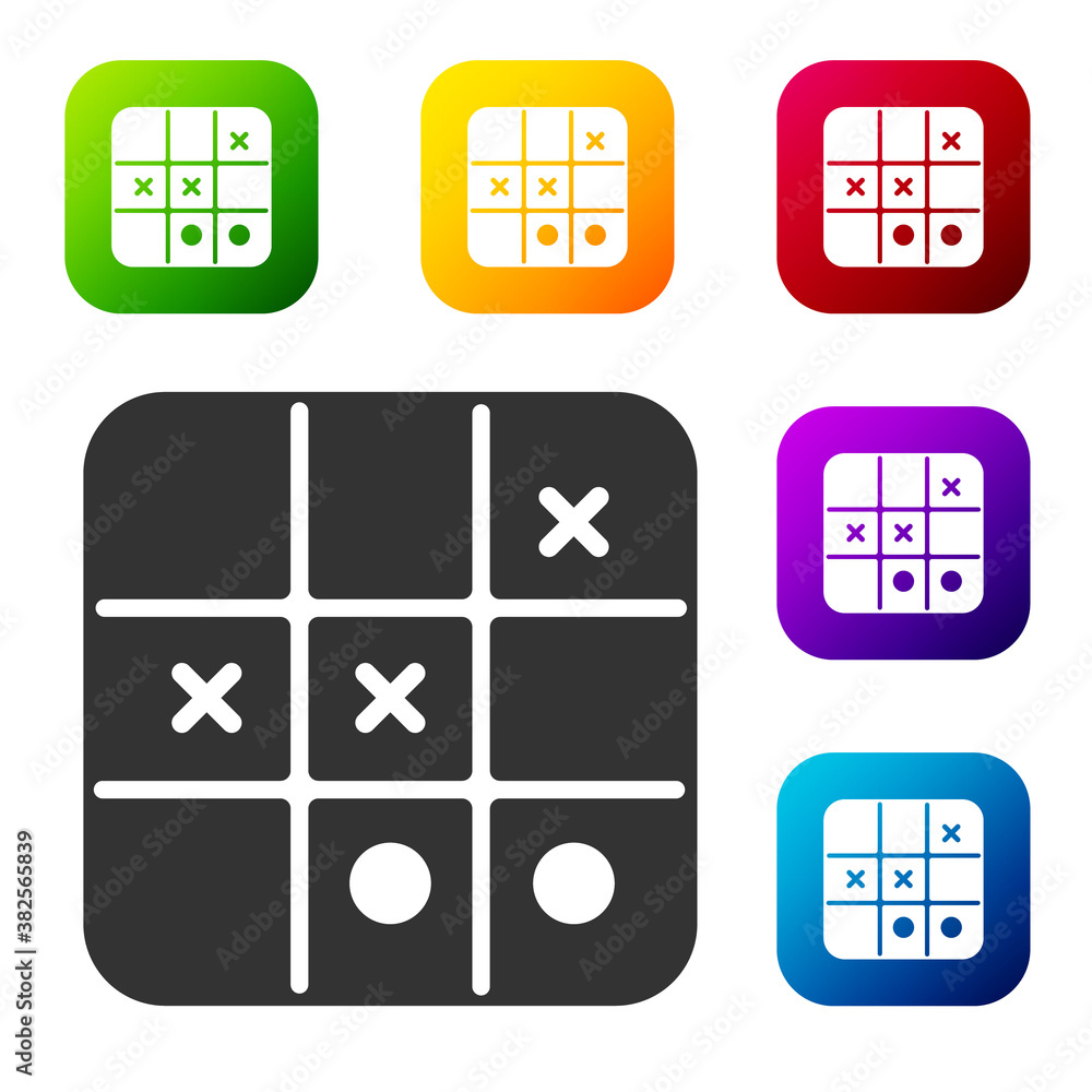 Poster black tic tac toe game icon isolated on white background. set icons in color square buttons. vector.