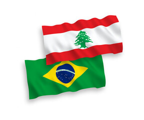 Fototapeta premium Flags of Brazil and Lebanon on a white background