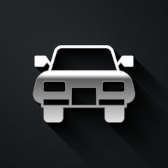 Obraz premium Silver Car icon isolated on black background. Long shadow style. Vector.