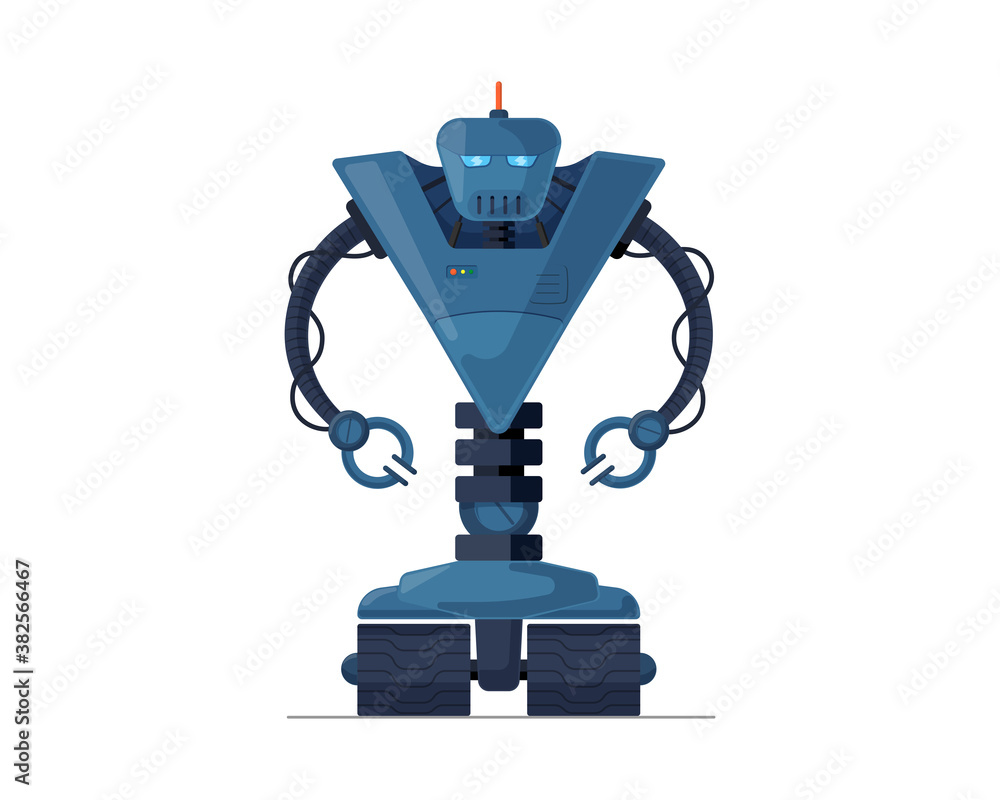 Poster robot detailed cartoon character. future robotic technology concept. friendly mechanical autonomous 