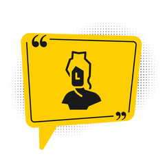 Black Ancient bust sculpture icon isolated on white background. Yellow speech bubble symbol. Vector.
