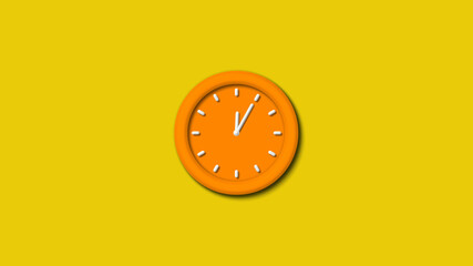 New orange color 3d wall clock isolated on yellow background,wall clock,counting down wall clock