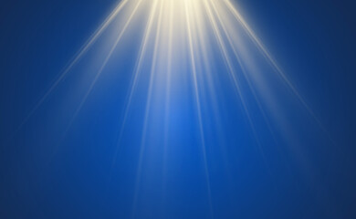 A bright light shining on a transparent background. Light rays emanating from a light source.