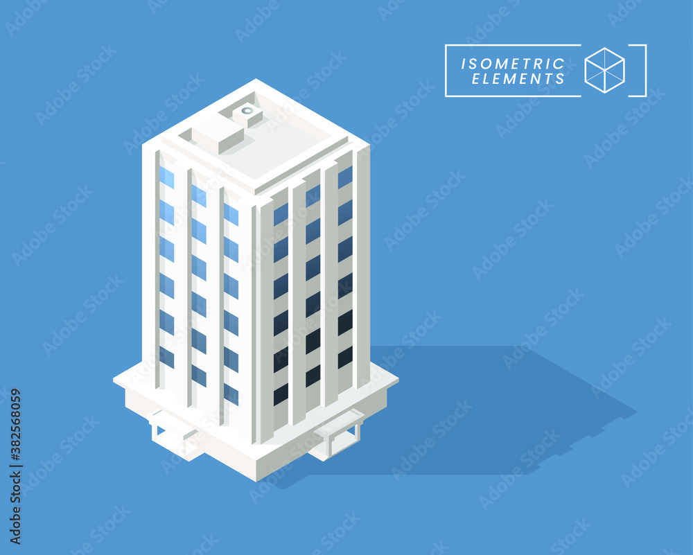 Poster isometric high quality city building with shadows on background . isolated vector elements