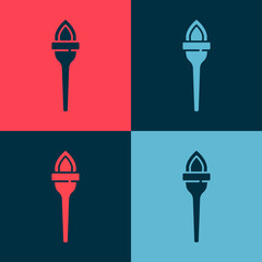 Pop art Torch flame icon isolated on color background. Symbol fire hot, flame power, flaming and heat. Vector.