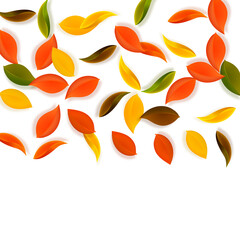 Falling autumn leaves. Red, yellow, green, brown n