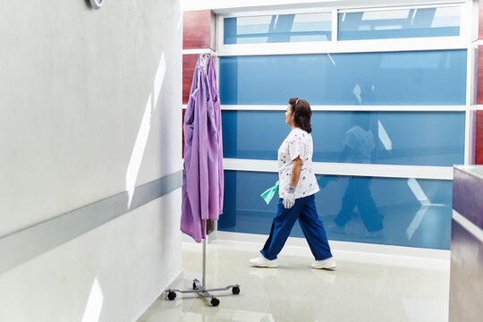 Cleaning staff in a modern hospital