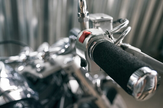 Close-up of motorbike handle bar