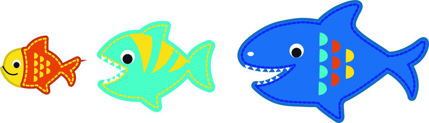 vector illustration of three fish