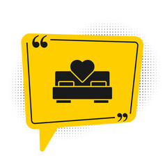 Black Bedroom icon isolated on white background. Wedding, love, marriage symbol. Bedroom creative icon from honeymoon collection. Yellow speech bubble symbol. Vector.