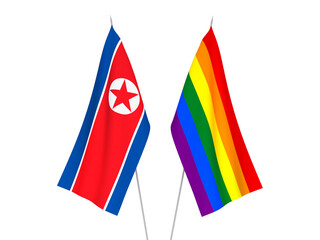 Rainbow gay pride and North Korea flags