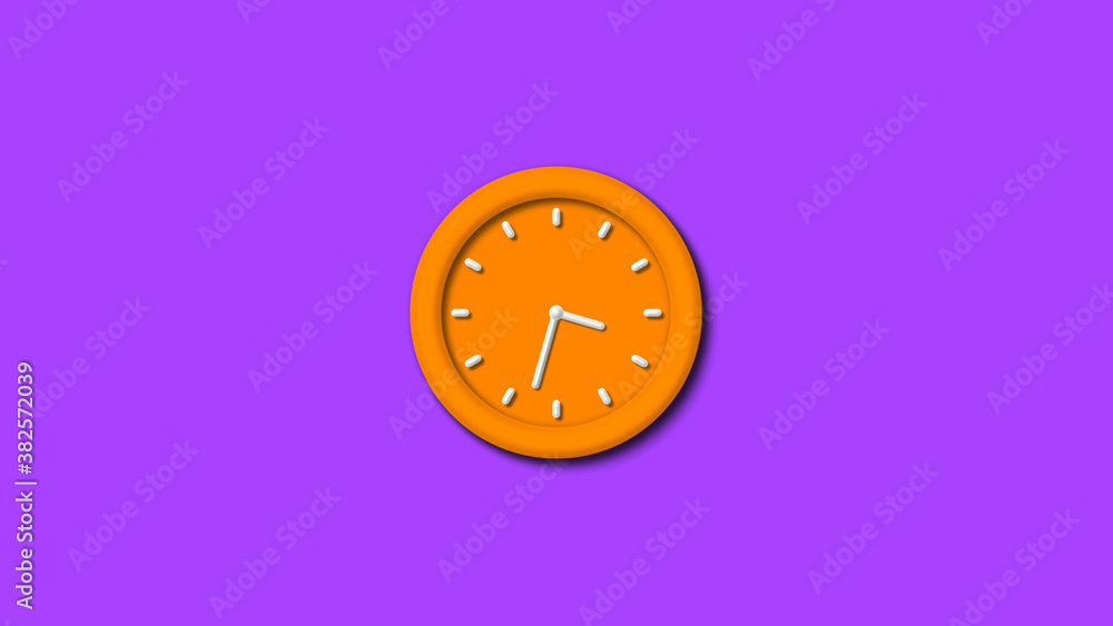 Wall mural new orange color 3d wall clock isolated on purple background,3d wall clock