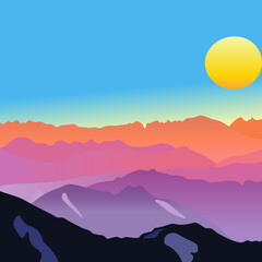 Fototapeta na wymiar Colorful sunset in the mountains