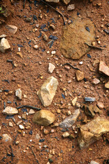 Moist yellow soil with lots of small stones, detailed texture