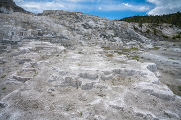hydrothermal areas of mammoth hot springs in yellowstone national park, wyoming in the usa