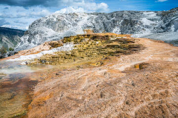 hydrothermal areas of mammoth hot springs in yellowstone national park, wyoming in the usa