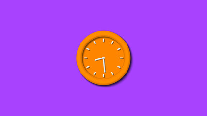 Amazing orange color 3d wall clock isolated on purple background,3d clock isolated