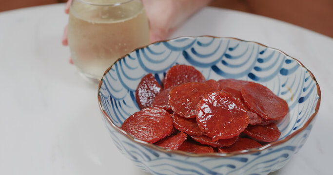 Dry Pork Meat On Bowl, Pork Jerky