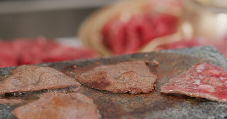Grill beef and meat on the rock stone