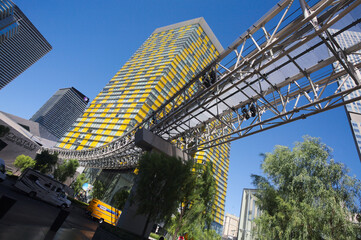 Exterior views of the Aria Casino Resort on the Las Vegas Strip. The Aria Casino Resort is a famous and popular luxury casino in Vegas. © otmman