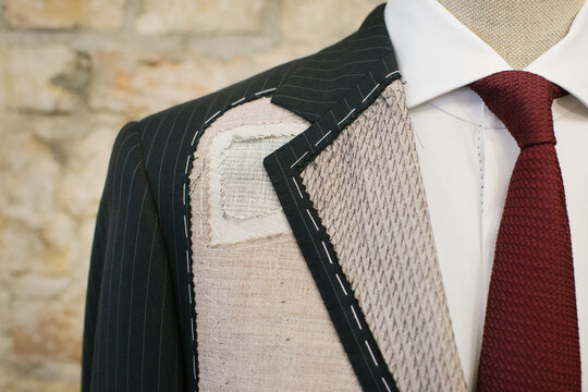 Men's Fashion - Close Up of Expensive Blue Pinstripe Suit in the Making