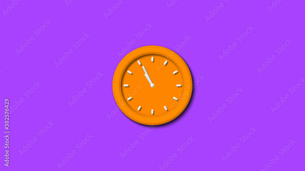 Wall mural Amazing orange color 3d wall clock isolated on purple background,3d clock isolated