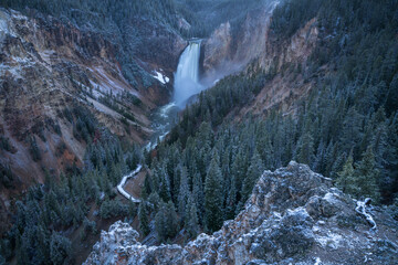 lower falls of the yellowstone national park at sunset, wyoming, usa