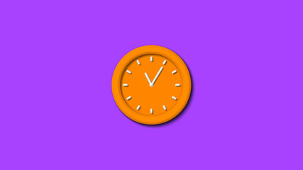 Amazing orange color 3d wall clock isolated on purple background,3d clock isolated