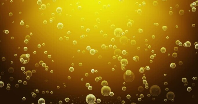 Effervescences bubbles golden in gold background, Loop