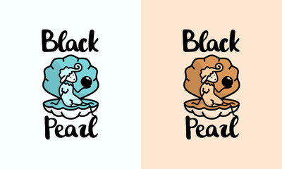 illustration vector graphic of abstract mark, badge, emblem, stamp, sticker, modern, character, mascot, combination for black pearl and shells clam and abstract sheep logo design