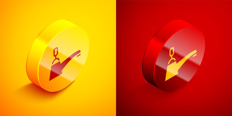 Isometric Water tap icon isolated on orange and red background. Circle button. Vector.