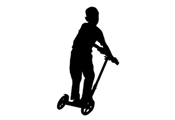 Silhouette scooter bike kids,boy play spin scooter with white background with clipping path.