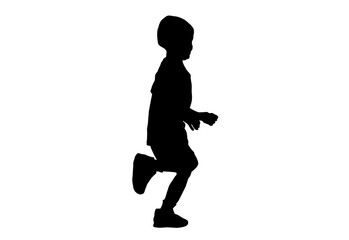 Fototapeta na wymiar Silhouette kids or children running playing with white background with clipping path.