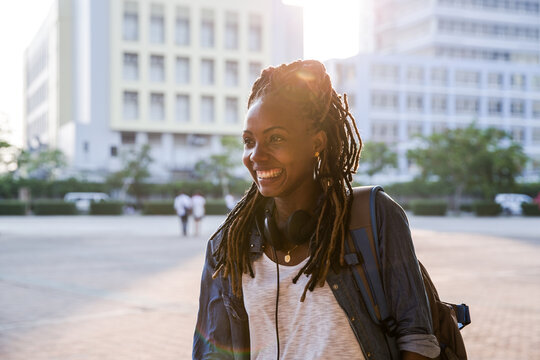 Autumn outdoor portrait of beautiful african american young woman