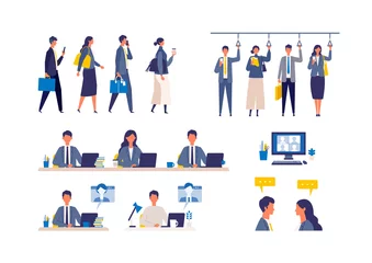 Foto op Canvas A day of working businessmen. Flat design vector illustration of business people. © SHIROKUMA-DESIGN