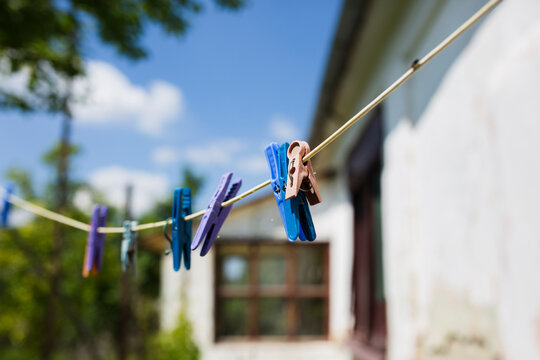 Pegs on a washing line
