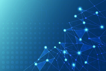 Abstract background concept with half tone theme blue light. Network on world wide connected together by line and dot. Science template with abstract line on back show structure of molecule of Bio-Che