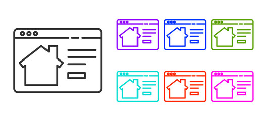Black line Online real estate house in browser icon isolated on white background. Home loan concept, rent, buy, buying a property. Set icons colorful. Vector Illustration.
