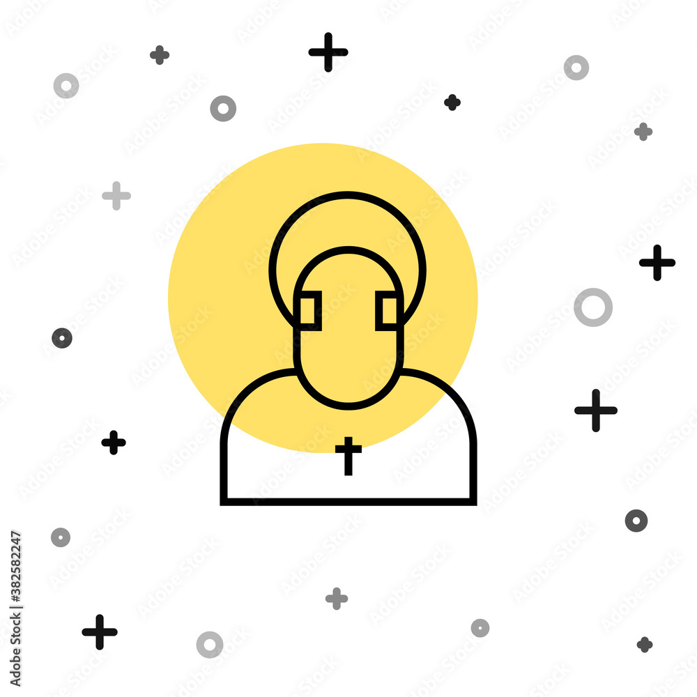 Poster black line monk icon isolated on white background. random dynamic shapes. vector.