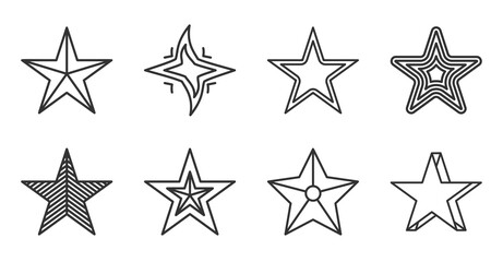 Set of black line star icon. Symbol starry magic, night sky. Template stars shape. Simple empty outline for tatto, app, game. Decoration element for christmas or birthday. Isolated vector illustration