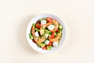 Avocado, prawn, tomato and mozarella salad