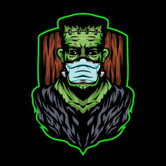 Frankenstein wears mask to the halloween party 